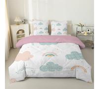 Phonxia Couette 90x190 Enfant, Arc-en-Ciel Blanc Legère, Filles et Garçons Tempérée 4 Saisons - Imprimée 1 Personne, Sans Housserie et 2 Taies d'Oreiller 65x65 cm S11