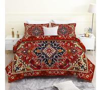 phonxia Couette 90x190 Enfant Style bohème Vintage Imprimée Tempérée 4 Saisons Réversible sans Housse Rouge - Edredon Légère Duvet 1 Personne avec 2 Taies d'oreiller S24