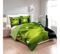 phonxia Couette 90x190 Enfant, Vert forêt - Couette Imprimée Tempérée 4 Saisons Réversible Légère, sans Housse Fleurs japonaises - Edredon Duvet 1 Personne avec 2 Taies d'oreiller C153