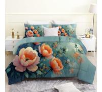 phonxia Couette 90x190 Imprimé Style bohème Imprimée Tempérée 4 Saisons Réversible Légère, sans Housse Bleu Brumeux Edredon 1 Personne avec 2 Taies d'oreiller S8