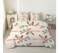 phonxia Couette Imprimée 140x200 Feuilles d'arbre - Couette 4 Saisons 1 Personne Rameaux de Fleurs Brun Edredon Légère Réversible 2 Taies d'oreiller, Lavable en Machine S34