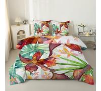 phonxia Couette Imprimée 140x200 Fleurs - Couette 4 Saisons Réversible Imprimée Légère, sans Housse Feuilles Tropicales Multicolore - Édredon Douce et 2 Taies d'oreiller 65x65 cm S32