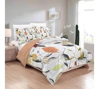 phonxia Couette Imprimée Feuille Moderne 200x200 cm pour 2 Personnes 4 Saisons, Légère et Chaude, Imprimerie Blanche Edredon Légère Réversible 2 Taies d'oreiller, Lavable en Machine C199