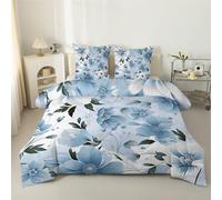 phonxia Couette Imprimée Fleur Bleu 220x240 pour 2 Personnes Réversible - Edredon 240x220 4 Saisons Feuilles Legere Imprimée et Chaude avec 2 Taies d'oreiller, S4