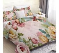 phonxia Couette Imprimée Fleurs ChampêTres Vintage Rose - Couette 180x220 pour 2 Personnes Réversible - Edredon 4 Saisons Style Ferme Legere Imprimée et Chaude avec 2 Taies d'oreiller 65x65 C30