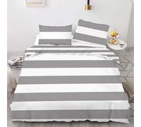 phonxia Housse de Couette 220x240 Gris Rayures Blanc Housse Couette 2 Personnes Microfibre avec Fermeture Éclair 1 Ultra Doux Parures de Lit avec 2 Taie d'oreiller 65x65 cm