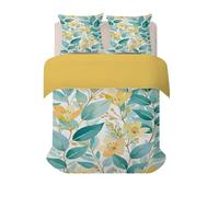 phonxia Housse de Couette 240x260 cm Fleurs Jaunes Parure de Lit 2 Personnes en Respirable avec Fermeture Éclair Plantes à Feuilles Vertes Housse Couette Imprimée et Taie d’Oreiller H-9