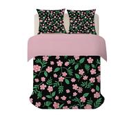 phonxia Housse de Couette 240x260 cm Petites Fleurs Roses Parure de Lit 2 Personnes en Respirable avec Fermeture Éclair Feuilles Vertes fraîches Housse Couette Imprimée et Taie d’Oreiller H-26