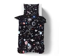 phonxia Housse de Couette Junior 120 x 150 cm Garçons et Filles Univers Noir PlanèTe éToile ModèLe Double Face SéRie Spatiale Parure de lit 120x150cm et Taie d’Oreiller pour Junior Bas Âge