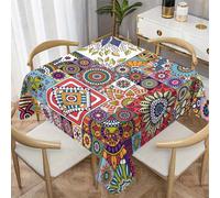 phonxia Nappe Carré Patchwork 180x180cm, Motif Mandalas, Nappe de Vacances/Saisonnière, Table Nappe EthniqueTribal Anti Tache Impermeable, pour Fête Dîner de Famille Décoration de Table AQ40