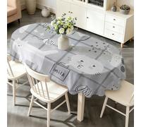 phonxia Nappe D’été Lavable Chats Dessinés - Motif Lait - Nappes de Enfantin Minimaliste Imperméables Anti Tache Infroissables - pour Fête Dîner de Famille Décoration de Table 150x240 cm Ovale AF59