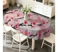 phonxia Nappe D’été Lavable Fleurs De Pêcher - Motif Aquarelle - Nappes de Printemps Art Imperméables Anti Tache Infroissables - pour Fête Dîner de Famille Décoration de Table 140x180 cm Ovale QW33