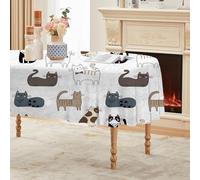 phonxia Nappe Ovale Chats 150x260cm, Motif Rayures, Nappe de Vacances/Saisonnière, Table Nappe Dessiné Enfantin Anti Tache Impermeable, pour Fête Dîner de Famille Décoration de Table AF17