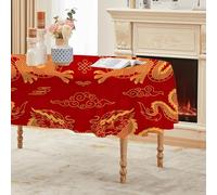 phonxia Nappe Ovale Dragon Chinois 150x260cm, Motif Nuages, Nappe de Vacances/Saisonnière, Table Nappe Chinois Élégant Anti Tache Impermeable, pour Fête Dîner de Famille Décoration de Table AF10