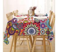 phonxia Nappe RectangulairePatchwork 135x260cm, Motif Mandalas, Nappe de Vacances/Saisonnière, Table Nappe EthniqueTribal Anti Tache Impermeable, pour Fête Dîner de Famille Décoration de Table AQ40