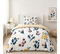 phonxia Parure de lit 90x190 Enfant Garçons et Filles Housse de Couette 1 Personne Plante Herbe Bleu Blanc Jaune Impression DéCoration Ensemble de lit, 1 Housse Couette 140x200 et Taie d’Oreiller