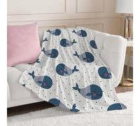 phonxia Plaid Polaire Canape Motif Baleine Bleu - Plaid Couverture Polaire Flanelle - Moelleux Douce Chaude Enfants de Dessins animés Jeté de Canapé 180x200 Épais Durable Facile à Entretenir N59