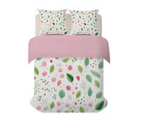 phonxia Set de Housse de Couette 260x240 cm Feuilles Roses Parure de lit Réversible Motif de Feuilles Vertes Ensemble de Linge de Lit en Microfibre avec Fermeture Éclair pour Adulte et Enfant H-8
