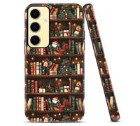 Phoona 2 in 1 Coque Étui Noël pour Samsung Galaxy S25 5G 6.2" Cover Case Housse Renforcée Antichoc Anti-poussière Anti-Rayures Motif Arbre Noël et Bibliothèque Silicone Aesthetic,Fond Noir