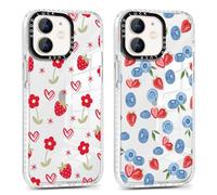 Phoona 2 Pièces Coque pour iPhone 11 6.1",Étui Aesthetic Coeur de Fraise Motif Dessin Durable Transparente Noir Silicone Housse Antichoc Anti-Rayures Camera Protection Cover pour Fille