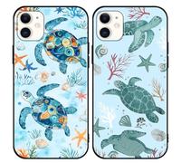 Phoona 2 Pièces Coque pour iPhone 12/iPhone 12 Pro 6.1",Étui Souple TPU Aesthetic Motif Dessin Durable Fine Silicone Housse Antichoc Anti-Rayures Camera Protection Fille Cover,Tortue mer