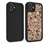 Phoona 2 Pièces Coque pour iPhone 12 Mini 5.4",Étui Souple Aesthetic Motif Dessin Durable Fine Silicone Housse Antichoc Anti-Rayures Camera Protection Cover Fille,Fleurs Rouges