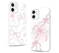 Phoona 2 Pièces Coque pour iPhone 12 Mini 5,4'', Étui Souple TPU Aesthetic Arc Rose Motif Dessin Durable Fine Silicone Housse de Antichoc Anti-Rayures Camera Protection Cover pour Fille
