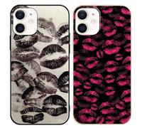 Phoona 2 Pièces Coque pour iPhone 12 Mini 5,4", Étui Souple TPU Aesthetic Motif Paillette Dessin Durable Fine Silicone Housse de Antichoc Anti-Rayures Cover pour Fille, Empreinte de Lèvre