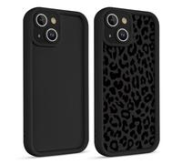 Phoona 2 Pièces Coque pour iPhone 13 Mini 5.4",Étui Souple Aesthetic Motif Dessin Durable Fine Silicone Housse de Antichoc Anti-Rayures Camera Protection Cover Fille,Léopard Noir