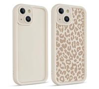 Phoona 2 Pièces Coque pour iPhone 13 Mini 5.4",Étui Souple Aesthetic Motif Dessin Durable Fine Silicone Housse de Antichoc Anti-Rayures Camera Protection Cover Fille,Léopard Beige