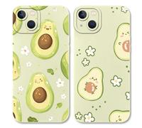 Phoona 2 Pièces Coque pour iPhone 13 Mini 5,4'', Étui Souple TPU Aesthetic Motif Dessin Durable Fine Silicone Housse de Antichoc Anti-Rayures Camera Protection Cover pour Fille, Blanc-Avocat