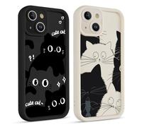 Phoona 2 Pièces Coque pour iPhone 13 Mini 5,4'', Étui Souple TPU Aesthetic Motif Dessin Durable Fine Silicone Housse de Antichoc Anti-Rayures Camera Protection Cover pour Fille, Noir-Chat25