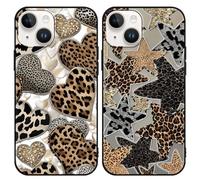 Phoona 2 Pièces Coque pour iPhone 13 Mini 5.4",Étui Souple TPU Aesthetic Motif Dessin Durable Fine Silicone Housse Antichoc Anti-Rayures Camera Protection Fille Cover,Coeur léopard