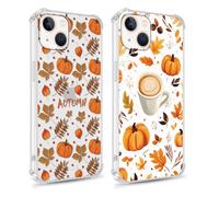 Phoona 2 Pièces Coque pour iPhone 13 Mini 5,4'', Étui Souple TPU Aesthetic Motif Dessin Durable Fine Transparente PC Housse de Antichoc Anti-Rayures Camera Protection Cover pour Fille, Citrouille