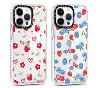 Phoona 2 Pièces Coque pour iPhone 15 Pro Max 6.7",Étui Aesthetic Coeur de Fraise Motif Dessin Durable Transparente Noir Silicone Housse Antichoc Anti-Rayures Camera Protection Cover pour Fille