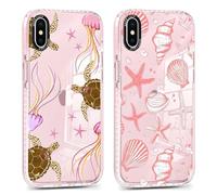 Phoona 2 Pièces Coque pour iPhone X 5.8",Étui Aesthetic Shell Tortue Mer Motif Dessin Durable Transparente Silicone Housse de Antichoc Anti-Rayures Camera Protection Cover pour Fille
