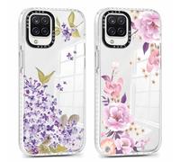 Phoona 2 Pièces Coque pour Samsung Galaxy A12 6.5", Étui Fleurs Roses Aesthetic Motif Dessin Durable Fine Transparente Silicone Housse de Antichoc Anti-Rayures Camera Protection Cover pour Fille
