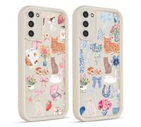 Phoona 2 Pièces Coque pour Samsung Galaxy S20 FE/S20 Lite 6.5",Étui Souple TPU Aesthetic Motif Dessin Durable Silicone Housse de Antichoc Anti-Rayures Camera Protection Cover Fille,Beige Chat Mignon
