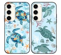 Phoona 2 Pièces Coque pour Samsung Galaxy S24 5G 6.2",Étui Souple TPU Aesthetic Motif Dessin Durable Fine Silicone Housse Antichoc Anti-Rayures Camera Protection Fille Cover,Tortue mer