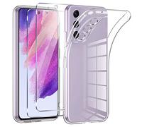 Phoona Coque avec 2 Pièces Protection Écran en Verre Trempé,Ultra Transparente Silicone en Gel TPU Souple pour Samsung S21 FE 5G ,Antichoc Anti-Jaune Etui Bumper