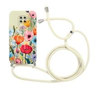 Phoona Coque avec Cordon pour Xiaomi Redmi Note 9 Pro/Note 9S 4G 6,67", Aesthetic Fleur Étui avec Collier, Tour de Cou Lanière en Corde Silicone Antichoc Housse Lanyard Case pour Redmi Note 9S, Tulipe