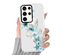 Phoona Coque Étui Cover Case Housse Compatible avec Samsung Galaxy A26 5G 6.64", Aesthetic Motif Fleur Verte et Coquillage, Protection Anti-Choc Anti-Poussière Anti-Rayures Transparante