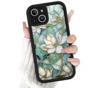 Phoona Coque Étui Cover Case Housse pour iPhone 13 Pro 6.1 Pouces, Motif Vitrail Composé de Fleurs de Magnolia Blanc, Antichoc Aesthetic Protection Intégrale Anti-Poussière Noir