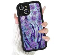 Phoona Coque Étui Cover Case Housse pour iPhone 13 Pro Max 6.7",Protection Intégrale Contre Chocs Poussière Rayures d'Objectif,Aesthetic Motif Vitrail Plusieurs Fleurs Violettes Antichoc