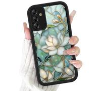 Phoona Coque Étui Cover Case Housse pour Samsung Galaxy A13 5G 6.5 Pouces, Motif Vitrail Composé de Fleurs de Magnolia Blanc, Antichoc Aesthetic Protection Intégrale Anti-Poussière Noir