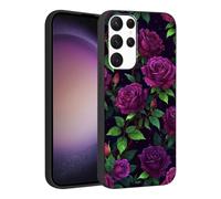 Phoona Coque Étui Cover Case Housse pour Samsung Galaxy A54 5G 6.4", Protection Antichoc Souple Objectif Appareil Photo Anti-poussière, Motif Esthétique Fleur Violette Feuille Verte, Noir