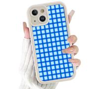 Phoona Coque Étui Cover pour iPhone 13 Pro 6.1 Pouces Case Housse Antichoc Résistante Aux Rayures,Grille Aesthetic Motif Carreaux Bleu Clair pour Protection Intégrale Téléphone,Blanc
