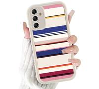 Phoona Coque Étui Cover pour Samsung Galaxy A13 5G 6.5 Pouces Case Housse Silicone, Motif Aesthetic à Rayures Bleu Gris Blanc, Protection Antichoc Intégrale Téléphone, Couleur Blanc Crème