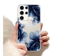Phoona Coque Étui Cover pour Samsung Galaxy A26 5G 6.64" Case Housse Antichoc Anti-Poussière,Motif Blumen Composé Fleurs Bleues Multiples Silicone Protection,Transparante pour Femmes Filles