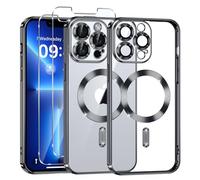 Phoona Coque Magnétique pour iPhone 13 Pro avec 2 Pièces Verre Trempé, Compatible avec MagSafe, Résistante aux Rayures, Résistante aux Chocs, Mince et Transparente, Noir